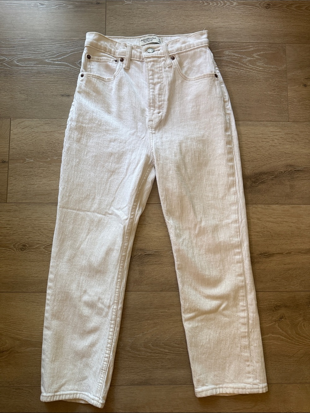 Abercrombie & Fitch Cream Ankle Straight Ultra High Rise Jeans